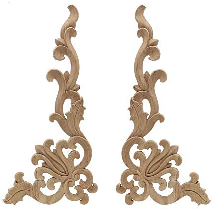 Luleke 2 Stück Holz Ornament Schrank, Holz Geschnitzte Möbel Appliques Ecke Onlay Applique Verziehrung Holz Ornament Holzornamente Bastelholz Schrank Wand Ecke Dekoration Möbel 20 * 10cm