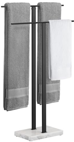 KES Handtuchhalter Stehend Schwarz Handtuchständer Freistehend mit 2 Armen Handtuchstange Edelstahl SUS304 Badezimmer Kleiderständer Marmor Basis, BTH217-BK