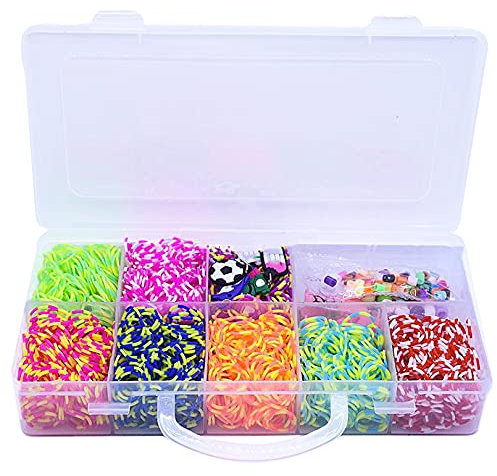 Pulseras Gomas, Caja Pulseras Gomas,DIY Gomas para Purseras, 2000 Comitas Elásticas Plásticas Cuantas para Collares de Colores Goma de Juguete para Niños de Anillos y Collares de Bricolaje Manualidad