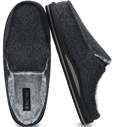 ONCAI Zapatillas de Casa Hombre Rayas Confort Mezcla de algodón Pantuflas con Felpa Espuma de Memoria Soporte del Arco Antideslizante Suela Talla 40-50