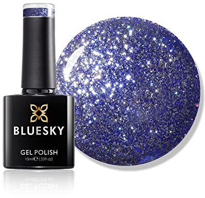 Bluesky Dazzling Platinum Gel Nail Polish 10ml, Sky Spangle - BDP11, Blue Glitter Gel Nail Polish for 21 Day Manicure, Requires Curing Under LED UV Nail Lamp