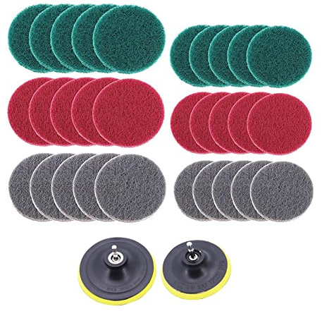 Yuhtech 32 Pcs Scrub Pads 4 Zoll 5 Zoll Bohrer Bürsten Kit für Power Scrubber Reinigungsbürsten für Küche, Bad, Auto, Polieren, Waschbecken, Badewanne, mit 4 Zoll 5 Zoll Disc Pad Halter
