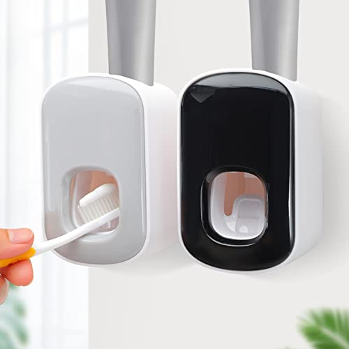 2 Stücke Zahnpastaspender, Automatischer Zahnpastaspender, Schwarz Grau | Zahnpastaspender Zur Wandmontage, Zahnpasta Spender Automatisch, Spurlose Installation Wasserdicht, for Kinder Und Familien