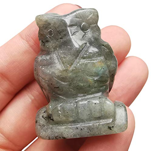 Manekieko Natürliche Mondstein Eulenkristalle Und Heilsteine Figuren Sammlerstücke, 40mm Bürodekoration Edelstein