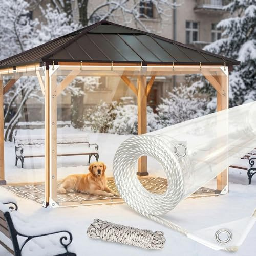 LCYFBE 10' x 12' Clear Waterproof Tarp, PVC 14 Mil Tarpaulin with Grommets, Duty Heavy Tear Resistant Cover for Camping, Plants Greenhouse, Cars, Patio and Pavilion (10 x 12 ft)