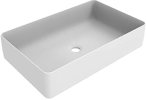 ERCOS Rechteckiges Aufsatzwaschbecken aus Keramik, Badwaschbecken Farbe Mattweiß, Ohne Überlauf, Maße 580x360 mm