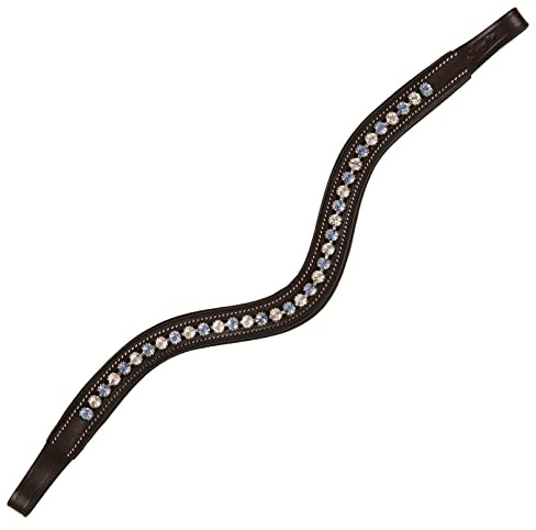 Exion Curved Crystal Browband for Horses – Soft Padded Bling English Bridle Brow Band | Dressage, Show, Jumping | Black, Brown | Blue, White Crystals For Horses