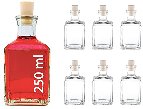 casavetro 6 x 250 ml mystik SPI-glasflaskor tomma för fyllning inklusive korkar små flaskor (6 stycken)