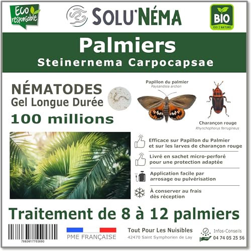 SOLUNEMA - Nématodes Contre le Papillon du Palmier et le Charançon Rouge - 100 millions - Pour 8 à 12 Palmiers
