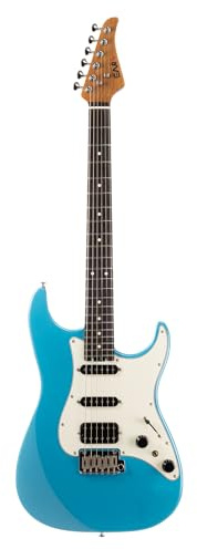 EART E-Gitarre DMX-9, 6-saitige Tremolo Bridge, Humbucker Pickups, Solid Body, 5-Wege Schalter Gitarren (Blau)
