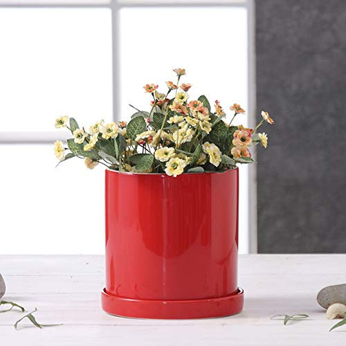 Vaso da fiori in ceramica Vaso in ceramica bonsai perforato cilindrico luminoso con vassoio Ornamenti da giardino per la casa Vasi da fiori Vasi da fiori in ceramica Contenitori decorativi per piante