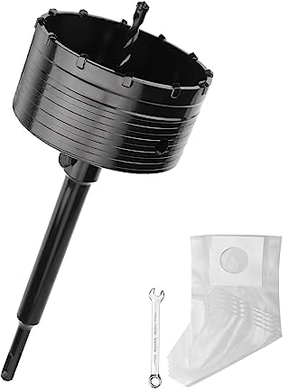 120MM Bohrkrone (XXL-Zähne) schwarz set mit 220mm SDS plus verlängerung und 4-Schneidigen Zentrierbohrer 8x110mm,Wandlochsägebohrer für Mauerwerk und Beton