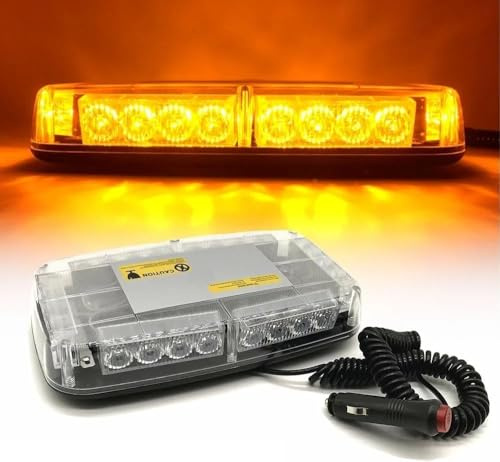 Barre Lumineuse de Toit à LED Orange 12V - 24V 24W Flash Gyrophare LED Montage Magnétique Mini Rampe Feu d'Urgence d'Avertissement Stroboscopique