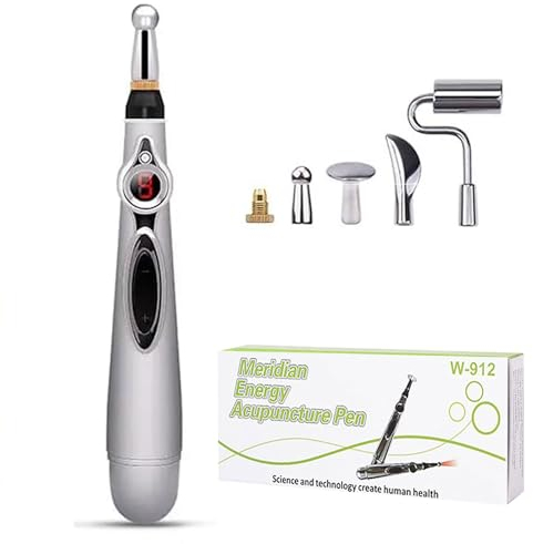 Acupuntura Masaje Pen - Pluma de la acupuntura masajeador de cuerpo eléctrico Meridian Energy con 5 cabezales de masaje