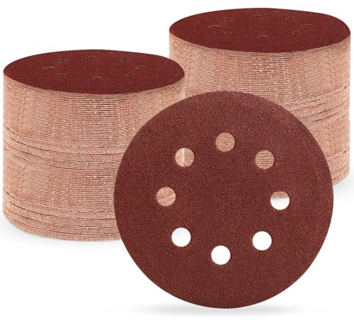 Huopueit 150 pièces disques abrasifs de 125 mm, 100 Grains Papier Poncer 8 Trous pour Ponceuse Orbitale Aléatoire (150 pièces, 100 grains)