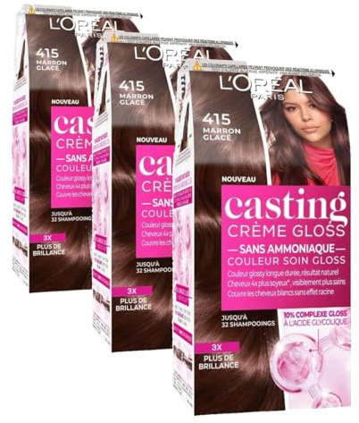 L'Oréal Paris - Coloration Cheveux Semi-Permanente Ton sur Ton - Couleur Soin Gloss - Sans Ammoniaque - Casting Crème Gloss - Nuance : Marron Glacé (415)