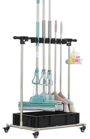 Broom and Mop Holder Cleaning Supplies Organizer Carts on Wheels Mop Bucket Garden Tool Organizer Broom Closet Storage Cabinet Mop Drain Rack Umbrella Stand for Housekeeping Schools Hospitals (Size :