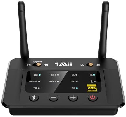 1Mii B03Pro Transmetteur Récepteur Bluetooth avec DAC Audiophile,aptX HD,Adaptateur Audio Bluetooth 5.3 Longue Portée pour Stéréo Domestique, TV, Dual Link, Entrées/Sorties RCA Optiques 3,5 mm