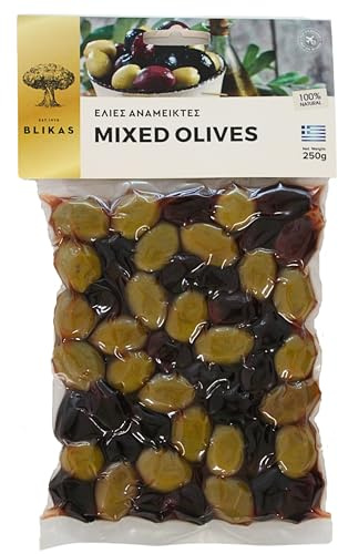Blikas Olive Miste Greche Verdi e Kalamata con Olio e Aceto 2x250g | Combinazione di olive nere e verdi, sapore ricco e bilanciato