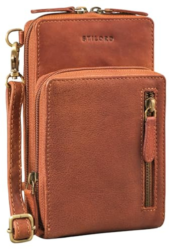STILORD Payton Handytasche mit Geldbörse zum Umhängen Leder Tasche Brusttasche Brustbeutel Handy Umhängetasche Geldbeutel mit Handyfach für Damen und Herren aus echtem Leder Farbe:Arona - braun