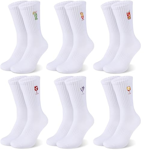 Utensilsto Lot de 6 Paires de Chaussettes de Tennis Blanches Unisexes avec Motif Cocktail, Respirantes, Sport, EU 39-42
