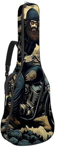 Tasche für Bassgitarre mit Retro-Cowboy-/Motorradfahrer 33, Akustikgitarrentasche 101,6 cm (40 Zoll) E-Gitarrenkoffer, wasserdichte Oxford-E-Gitarre, Gigbag für akustische Konzertgitarre, Ukulele,