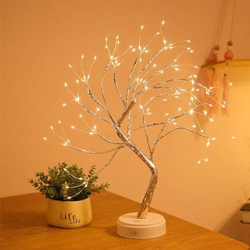 Lunartec Baum Lichterbaum: LED-Lichterbaum, 108 LEDs, USB oder Batterie, 53 cm hoch, goldfarben (Goldfarbener Baum, Dual betriebener, Weihnachtsbaumbeleuchtung kabellos)
