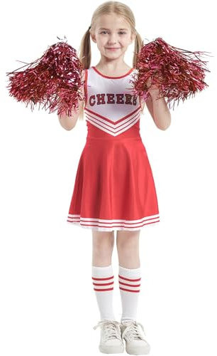 KONG JIMFAN 224 Angebote Cheerleader Kostüm Damen Fasching Herren Kinder Langarm Cheerleading Mädchen Mädchen(#Kinder Red,14)