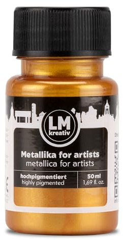 LM-Kreativ Metallika for Artists 50 ml - Brilliant Gold - Metallic Acrylfarbe/Bastelfarbe. Für kreative Projekte auf Holz, Leinwand, Keramik. Hochdeckend, lichtecht. Für Künstler und Bastler