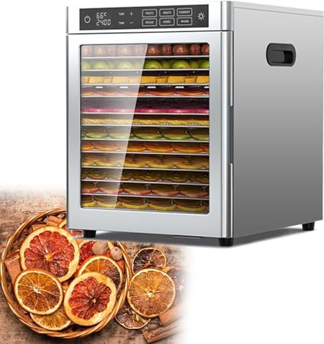 GESAIDES Deshidratador de Alimentos Comercial de 800 W, 12 Bandejas de Acero Inoxidable, Máquina Deshidratadora de Alimentos con Temperatura Digital y Temporizador para Alimentos, Carne Seca, Frutas