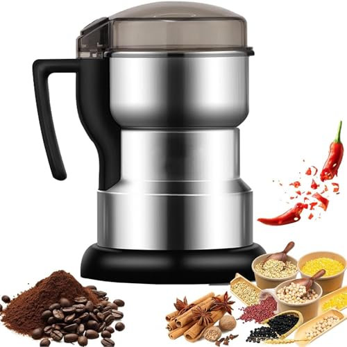 LHQYA Molinillo Eléctrico Doméstico, Molinillo Especias Acero Inoxidable con Mango, Capacidad: 100 Ml, Molienda Rápida En 30 Segundos, Diseño Tapa con Cierre Completo, para Materiales Alimenticios