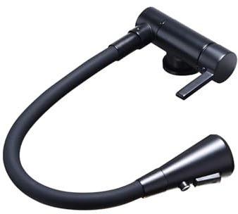 Grifo Abatible Grifo Cocina Flexible Negro Grifo Cocina Abatible Bajo Ventana Grifo Monomando Cocina, Mezclador de Fregadero con Caño Flexible Negro
