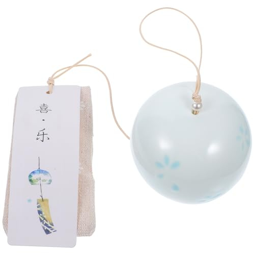 BESPORTBLE keramisk vindklocka japansk design körsbärsblommor vindklocka med snöre dekorativ vindklocka för inomhus balkong och ytterdörr