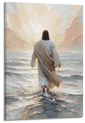 WJDYMX Christliches Rückansichtsbild von Jesus auf dem Meer mit Ölgemälde, Pinselstrichen, dekoratives Gemälde, Leinwand, Wandposter und moderne Familienschlafzimmer-Dekoration, 40 x 60 cm