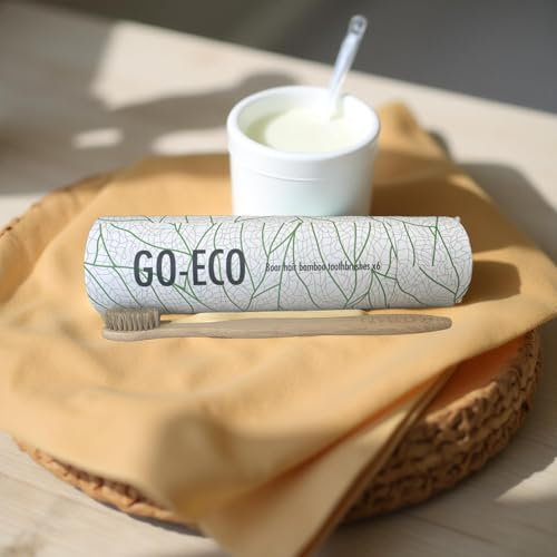 GO-ECO Bamboo Toothbrushes Pack of 6 – Plastic‑Free, Biodegradable/Nylon-Free Bristles – Soft, Eco-Friendly, Compostable Packaging