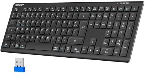 TECKNET Bluetooth Tastatur Kabellose, Wiederaufladbare Multi-Device Flach Keyboard mit Einfacher bis zu 4 Geräte, Ultraflache, Deutsches Layout (QWERTZ), für Mac, Windows, iOS, Chrome OS Schwarz