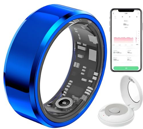 Smart Fitness Ring, Fitness Tracker, Contapassi per Il Sonno con Vano di Ricarica, Controllo Foto, Durata della Batteria Fino a 10 Giorni, Impermeabile 5 ATM, Compatibile con Telefoni iOS e Android