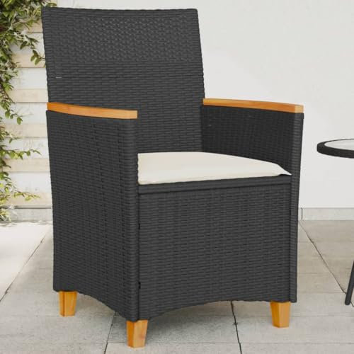 XINCXIN Gartenstühle, Stühle Gartenstühle Gartensessel Terrassenstühle Geeignet für Pool Terrace Outdoor Balcony mit Kissen 2 STK. Schwarz Poly Rattan Massivholz