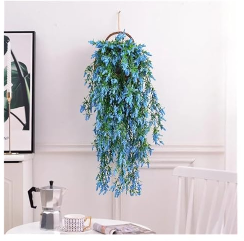ZHOUXYFDC Kunstpflanze Hängend 75 cm Schaum Lavendel Rebe Hängende Blume Künstliche Pflanzen Glocke Rattan Blatt Gras Hause Hochzeit Party Wand Balkon Dekoration(Blue)