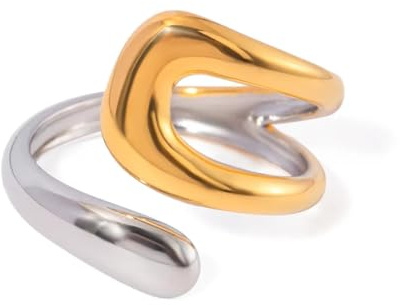 VICKWOOD Bicolor Ring Damen - Verstellbare Damenringe - Größe 52/54/57- S/M/L in Silber-Gold Zweifarbig - 18K Vergoldung aus wasserfestem Edelstahl Schmuck Geschenk für Frauen