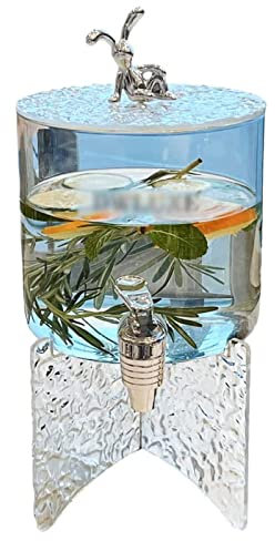 Dispensador de bebidas de cristal con tapa, cubo de hielo de cristal, grifo de acero inoxidable 100% a prueba de fugas, 2,6 l de vidrio resistente a altas temperaturas, botella de agua fría