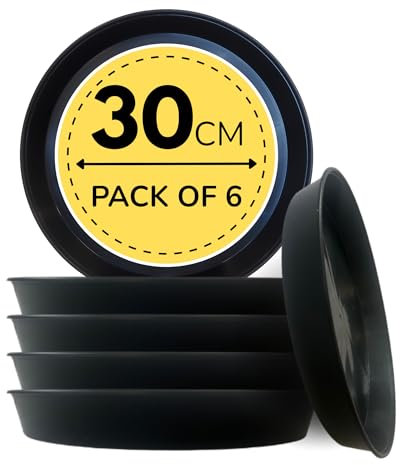 Growers Own 30cm Round Plant Saucers – Pack of 6 Heavy Duty Planter Drip Trays. Protect Surfaces from Water Damage & Stains. Weatherproof & Easy to Clean. Durable For Indoor & Outdoor Use. Black