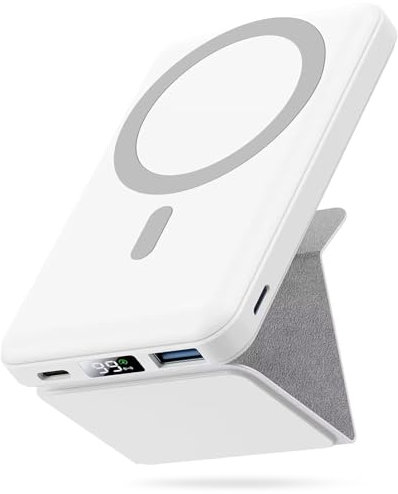 Yiisonger Batterie Externe Magnétique, Compatible avec MagSafe, 10000mAh sans Fil Power Bank Charge Rapide PD 22.5W avec Support Pliable, Affichage LED, pour iPhone 17/16/15/14/13/12/Pro/ProMax(Blanc)