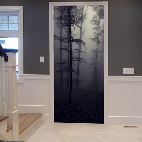 Türtapete Selbstklebend Wald Türfolie Türposter 3D Fototapete Schwarz Türaufkleber Abnehmbar Tür Aufkleber Wandtattoo für Kinderzimmer Badezimmer 77x200 cm M-O1250