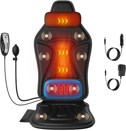 comrelax Vibration Massage Seat Cushion with Heat, Full Back & Neck Massager for Chair, 8 Motors Massage Pad with Adjustable Lumbar Support, Heated Chair Cushion for Office Home Recliner