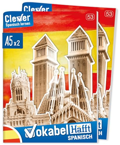 Häfft® 2 x Spanisch Vokabelheft A5 mit 2 Spalten, liniert 64 Seiten | Mit Sprüchen, Infos zu Kultur und Umgangssprache, Grammatik, Lernkontrollsystem u.v.m