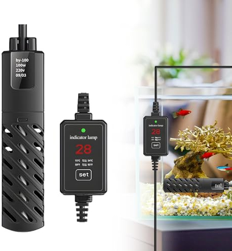 PORFOYO Riscaldatore per Acquario,50W Riscaldamento per Acquario,Riscaldatore Acquario con Display,Riscaldamento Regolabile per Acquario per Acqua Salata E Acqua Dolce,30L,Spegnimento Automatico