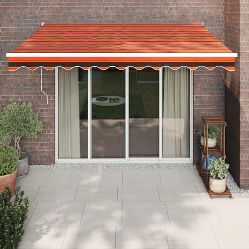 HaoChrymec Elektrische Markise Einziehbar mit Kurbel, Pulverbeschichtetes Aluminium, UV-beständiger Polyesterstoff, Markise Balkon, Sonnenschutz für Terrasse, Orange und Braun, 3.5 x 2.5 m