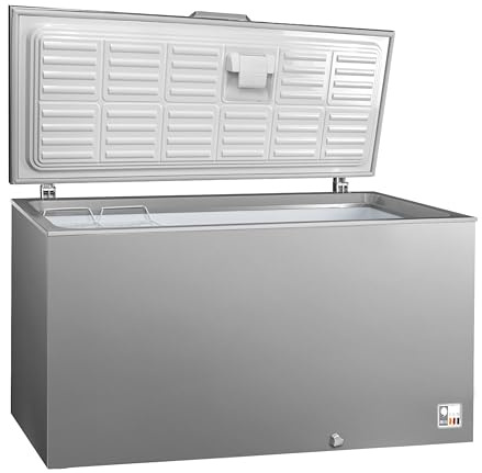 Commercial Chest Freezer - 466 L - Stainless Steel Lid - Grey - UK plug