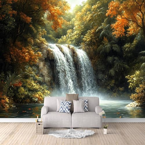 Fototapete Wasserfall 3D Effekt Landschaft Wandbilder 150x105 cm Wandtapete Wasserdicht Leicht zu Reinigen Realistisches Wanddekoration Vliestapete für Esszimmer Flur Küche Café Hotel Wall Mural